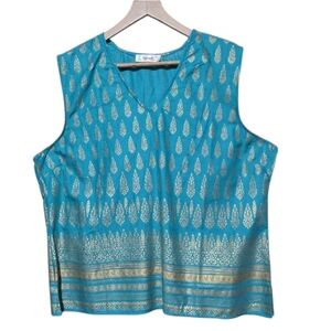 NWOT Teal and Gold Sleeveless Blouse